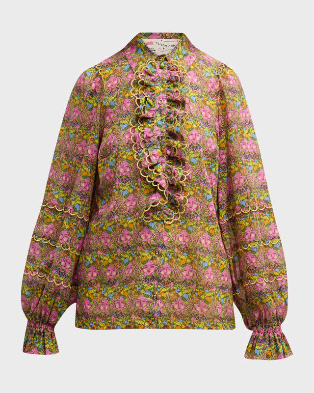 Floral Print Carmen Miranda Blouse with Detachable Jabot